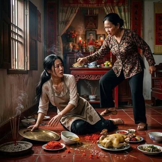 Đang thắp hương ngày rằm tháng bảy. Mẹ chồng đạp tôi ngã lăn lông lốc vì tôi chưa bưng cơm cho đứa em chồng ăn. Tôi điên tiết bỏ dậy tát cho bà ta hai cái cháy má rồi bỏ về nhà bố mẹ đẻ.